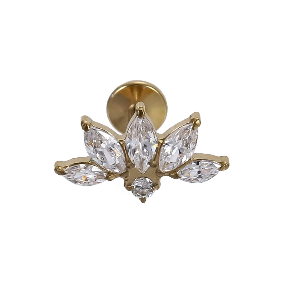 AAB Co G23 titanium internal thread labret with CZ cluster design in 14K gold finish
