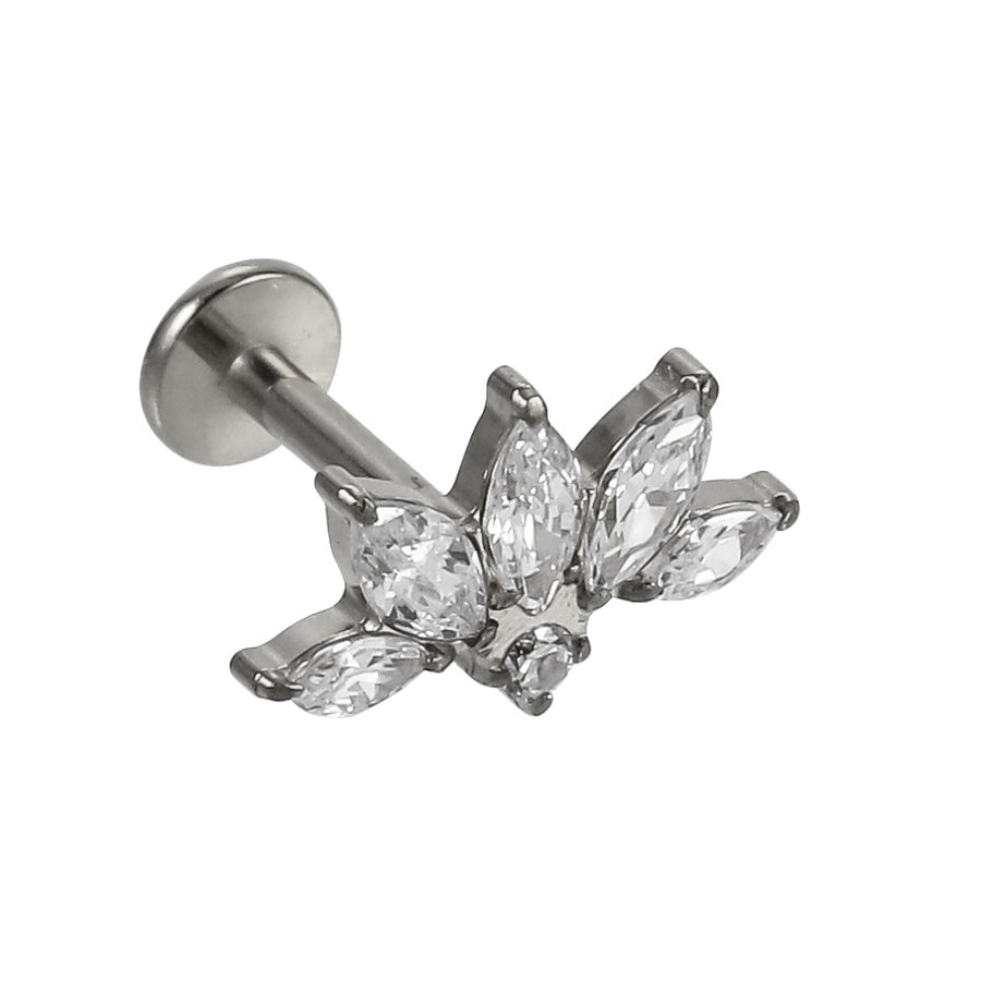 AAB Co G23 titanium internal thread labret with CZ cluster design in silver finish
