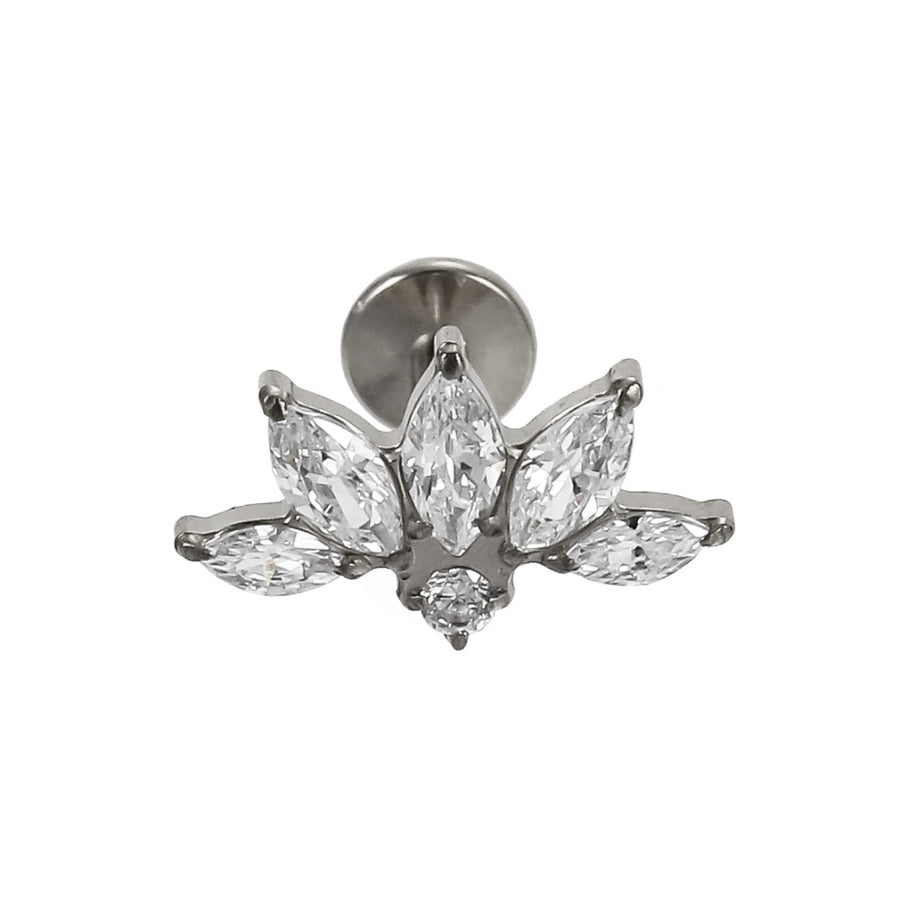 AAB Co G23 titanium internal thread labret with CZ cluster design in silver finish
