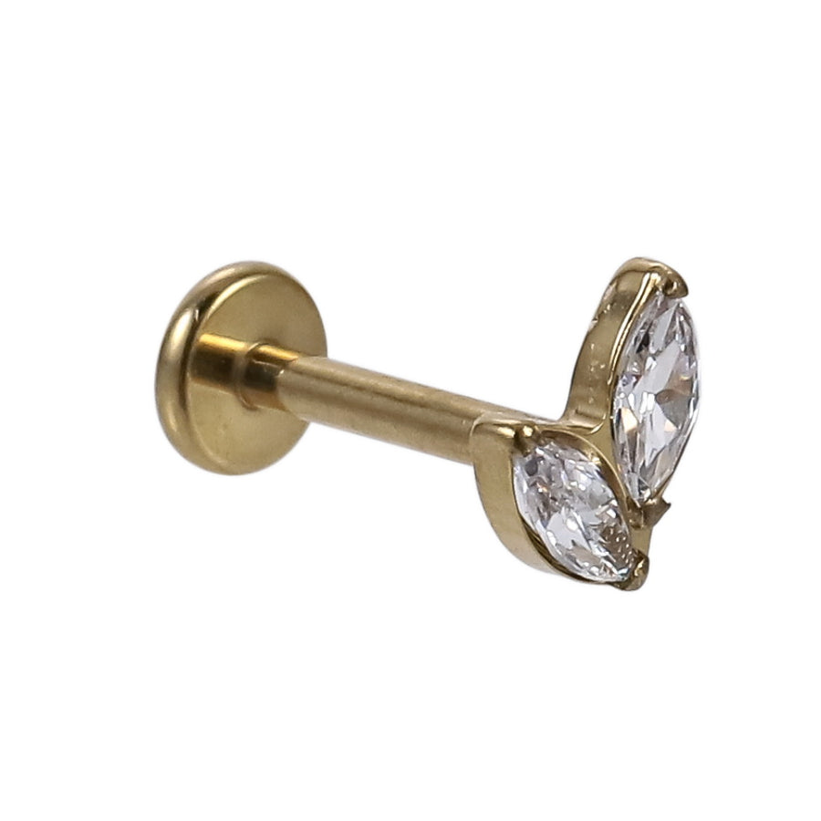 AAB Co G23 titanium internal thread labret with CZ marquise design in 14K gold finish
