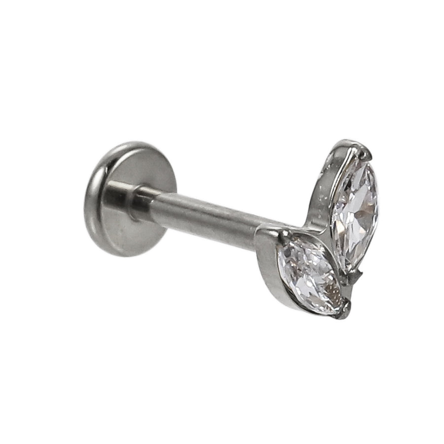 AAB Co G23 titanium internal thread labret with CZ marquise design in 14K gold finish
