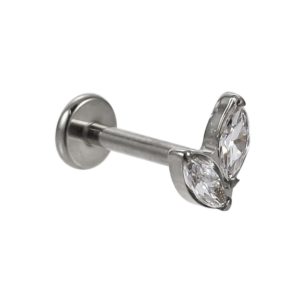 AAB Co G23 titanium internal thread labret with CZ marquise design in 14K gold finish
