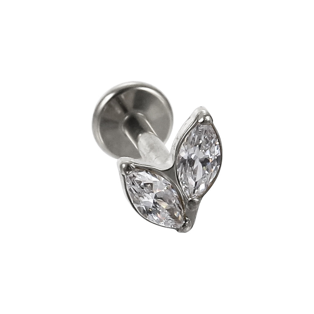 AAB Co G23 titanium internal thread labret with CZ marquise design in 14K gold finish
