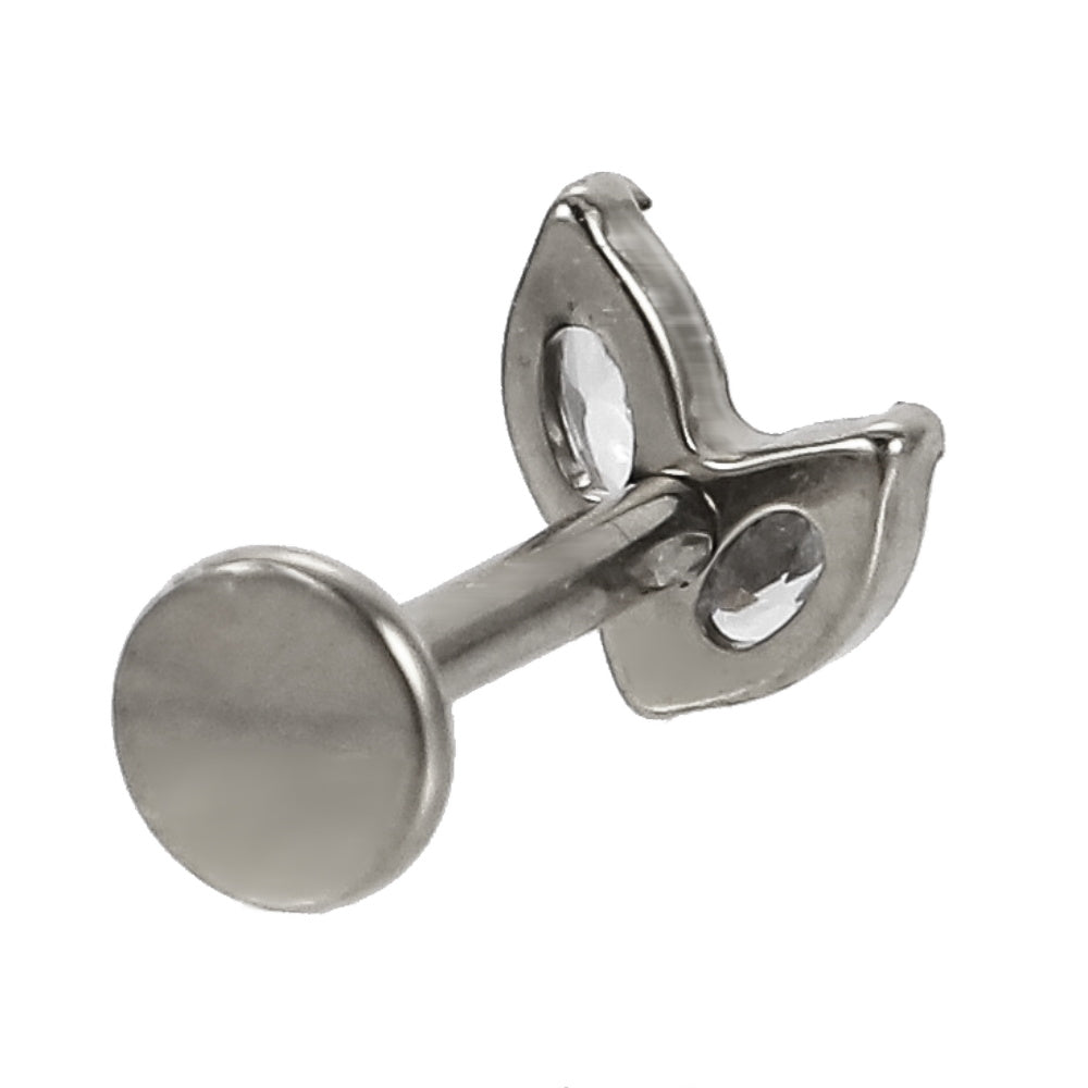 AAB Co G23 titanium internal thread labret with CZ marquise design in 14K gold finish
