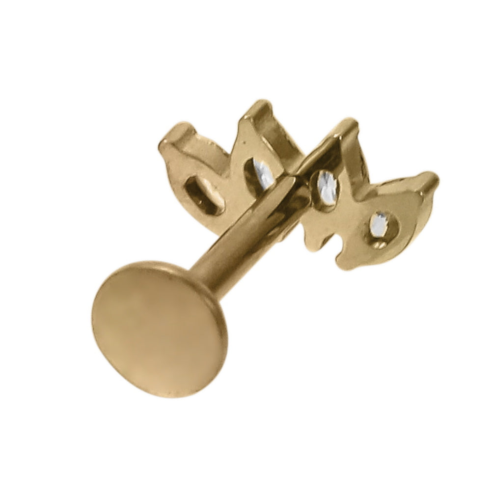 AAB Co G23 titanium internal thread labret with triple marquise CZ design in 14K gold finish
