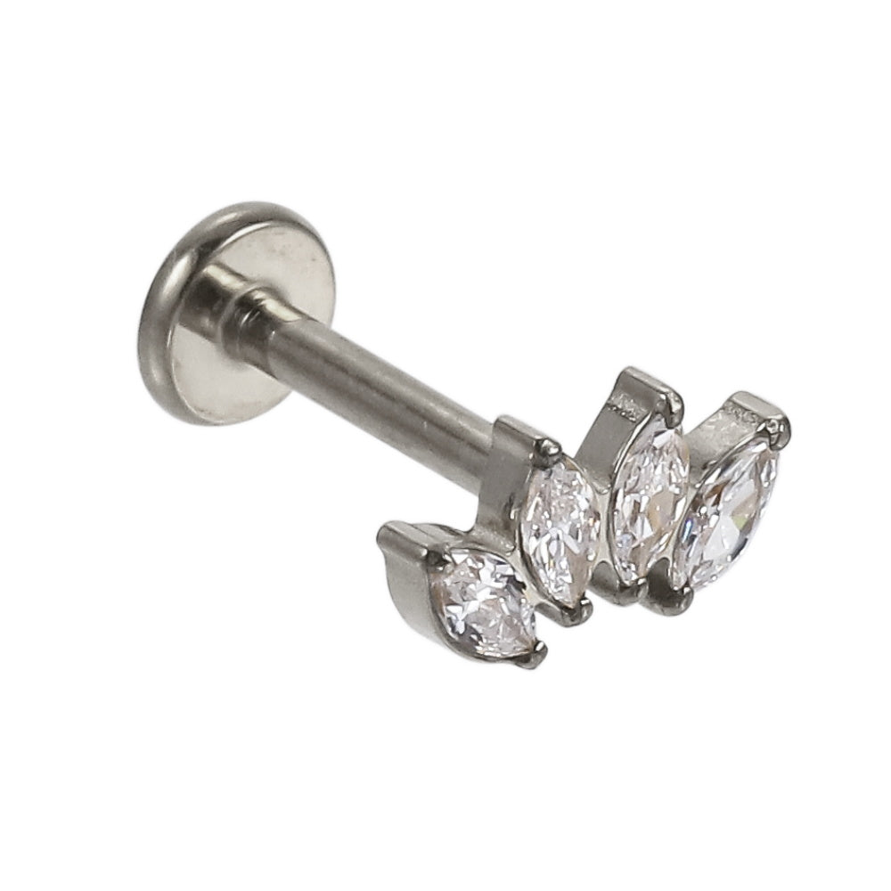 AAB Co G23 titanium internal thread labret with triple marquise CZ design in silver finish
