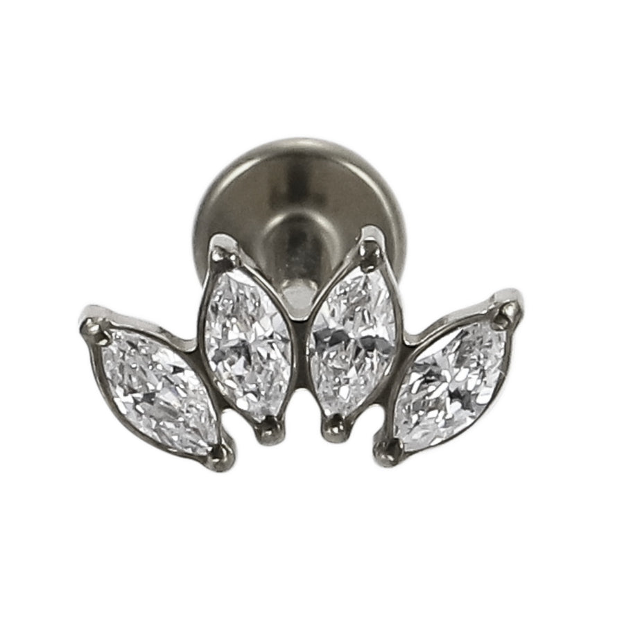 AAB Co G23 titanium internal thread labret with triple marquise CZ design in silver finish

