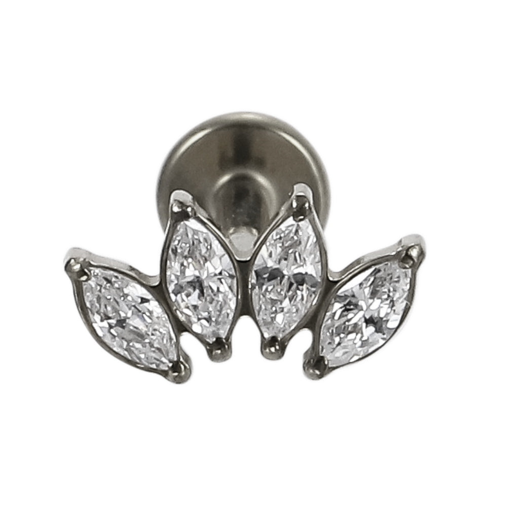 AAB Co G23 titanium internal thread labret with triple marquise CZ design in silver finish
