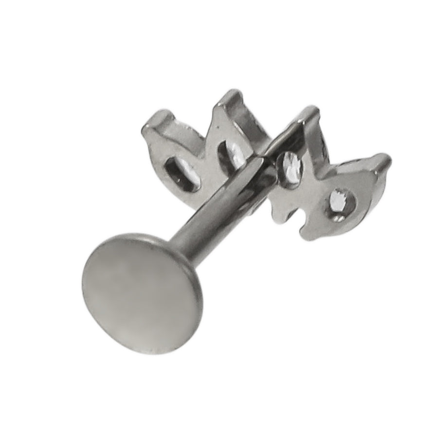 AAB Co G23 titanium internal thread labret with triple marquise CZ design in silver finish
