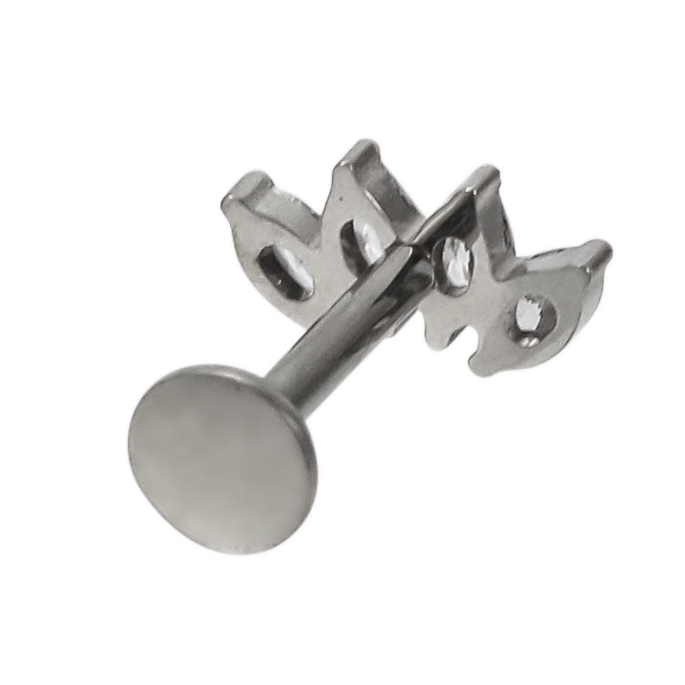 AAB Co G23 titanium internal thread labret with triple marquise CZ design in silver finish
