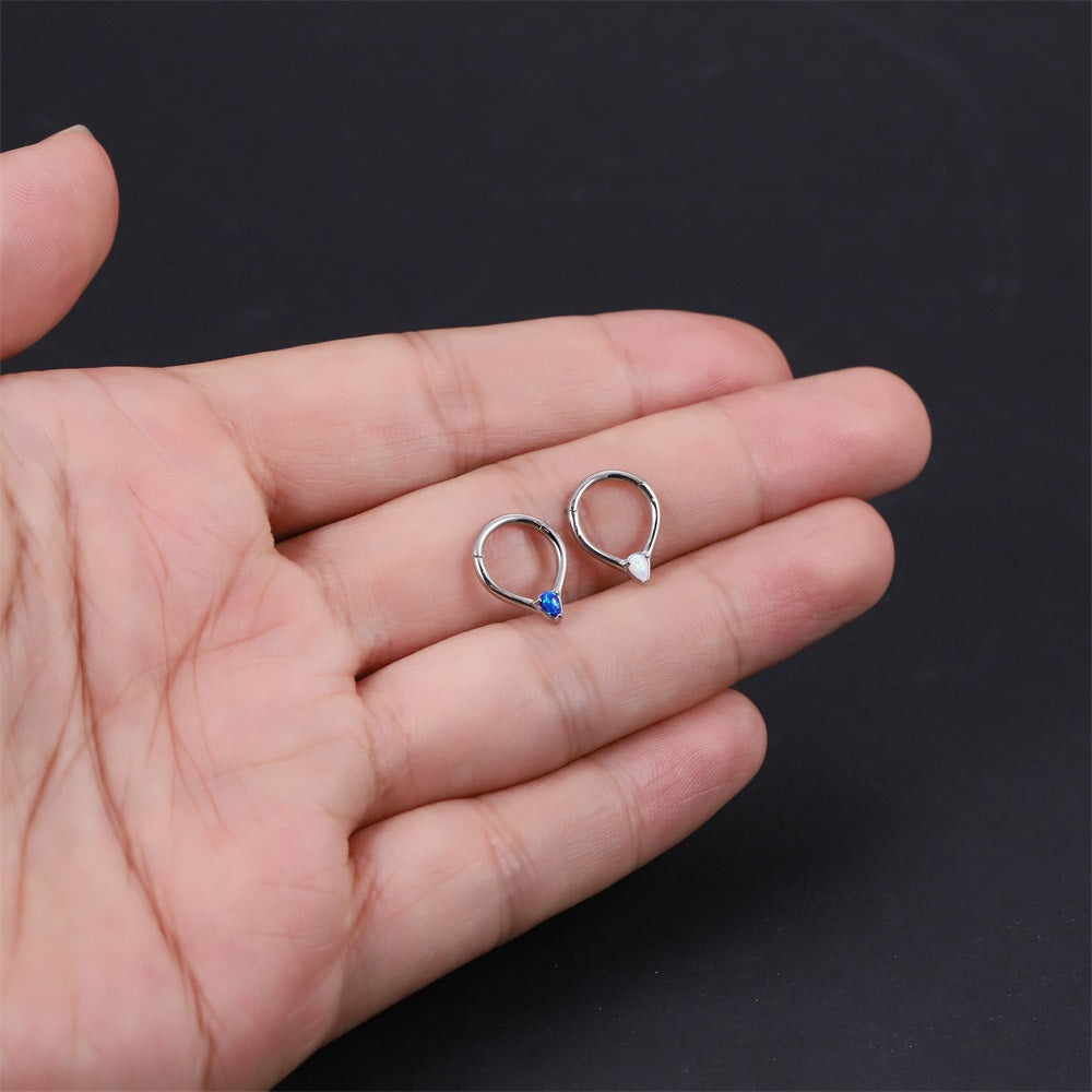 BCM67 STAINLESS STEEL HINGED BCR WITH DROP SHAPE OPAL