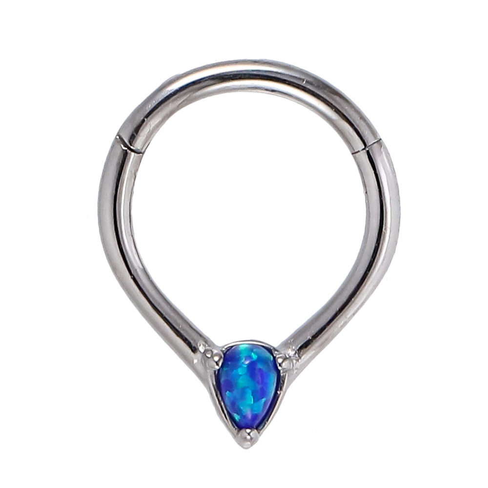 AAB Co stainless steel hinged BCR with drop shape blue opal
