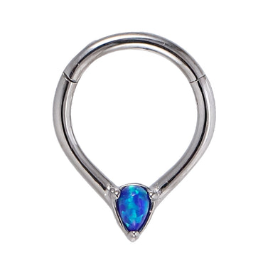 AAB Co stainless steel hinged BCR with drop shape blue opal
