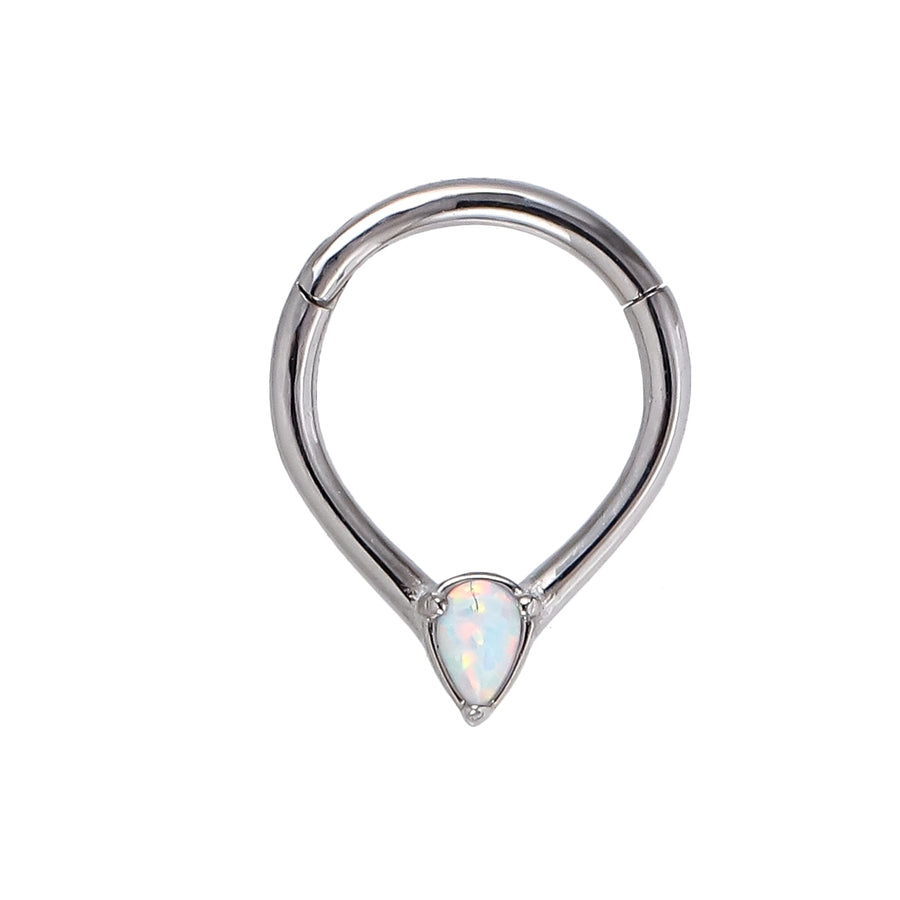 BCM67 STAINLESS STEEL HINGED BCR WITH DROP SHAPE OPAL