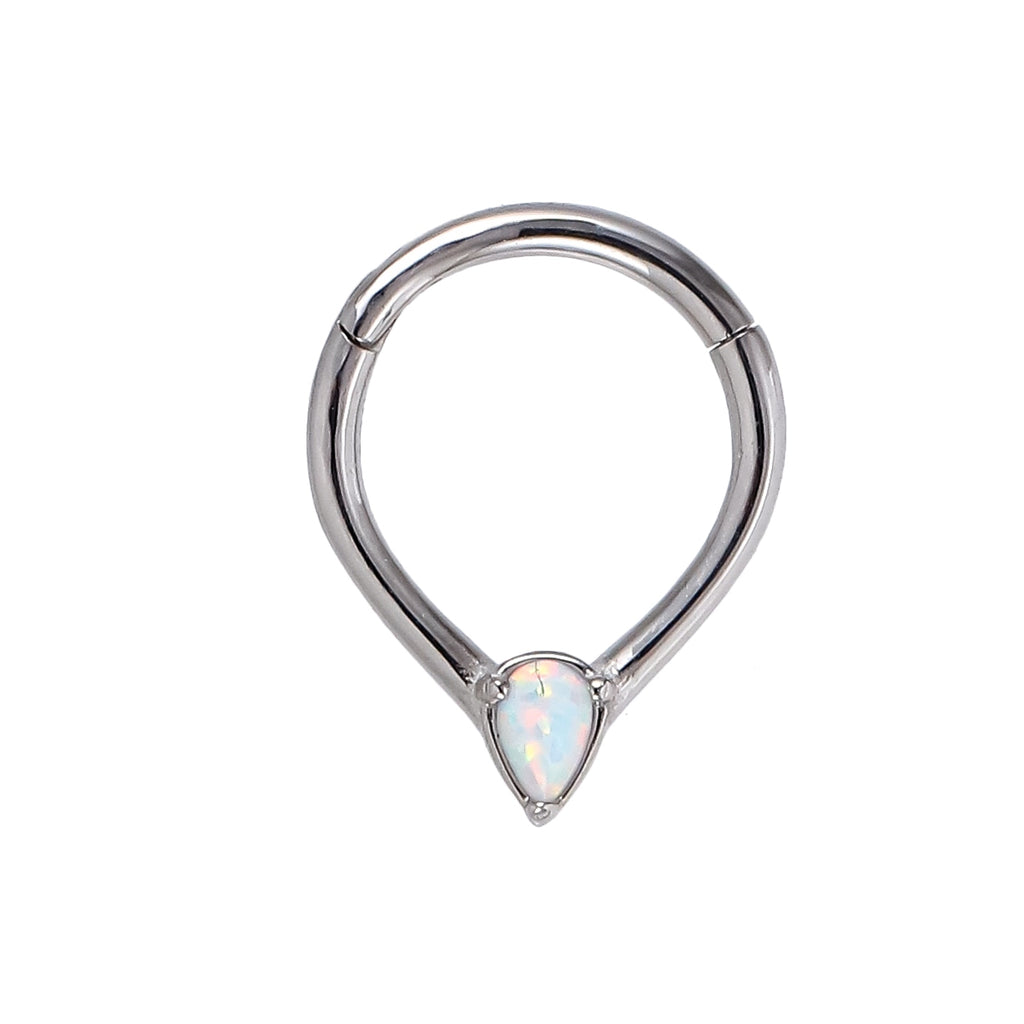 BCM67 STAINLESS STEEL HINGED BCR WITH DROP SHAPE OPAL