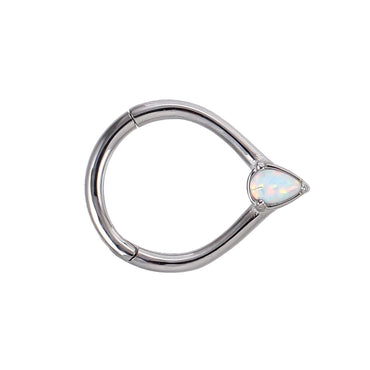 AAB Co stainless steel hinged BCR with drop shape white opal
