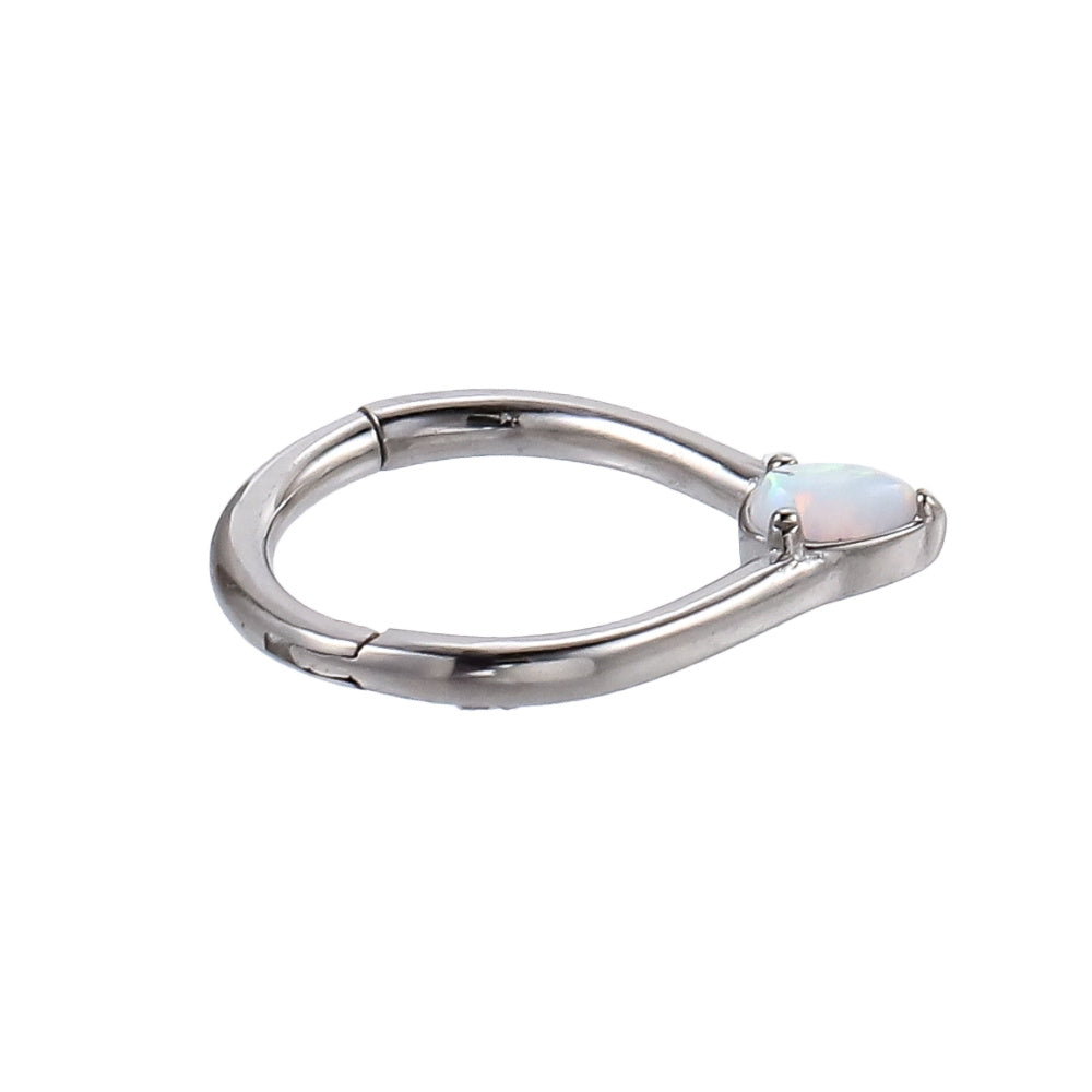 AAB Co stainless steel hinged BCR with drop shape white opal
