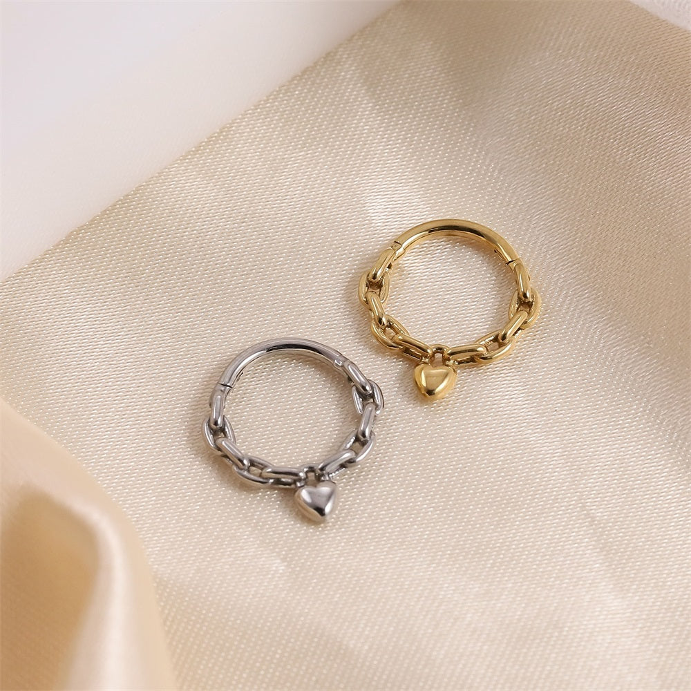BCM74 STAINLESS STEEL HINGED BCR WITH HEART CHARM