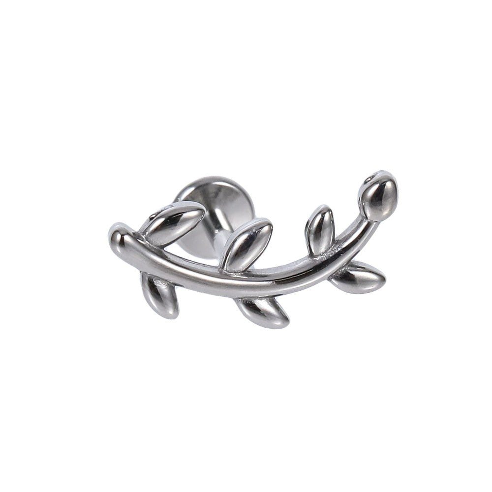 BLBJ30 STAINLESS STEEL INTERNAL THREAD LABRET WITH LEAF DEISGN