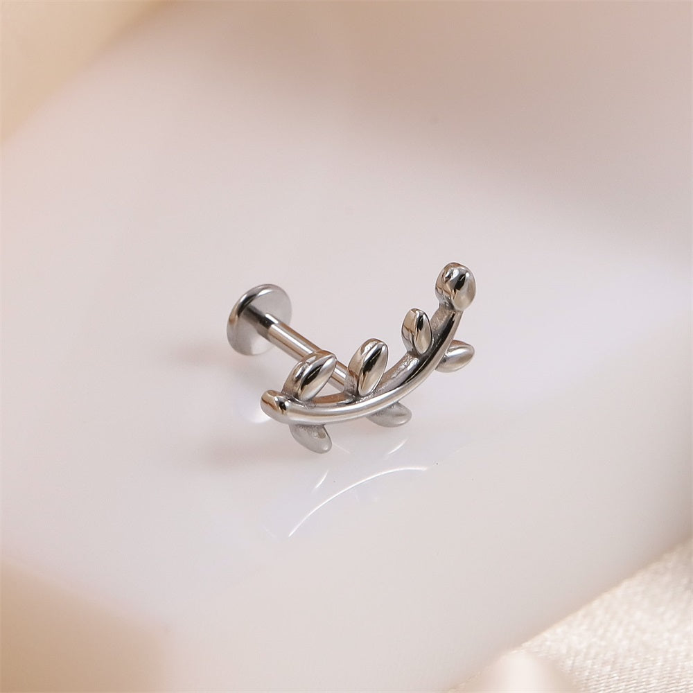 BLBJ30 STAINLESS STEEL INTERNAL THREAD LABRET WITH LEAF DEISGN