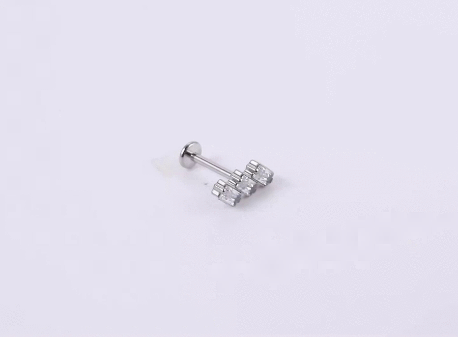 BLBJ37 STAINLESS STEEL INTERNAL THREAD LABRET WITH RECTANGLE CZ
