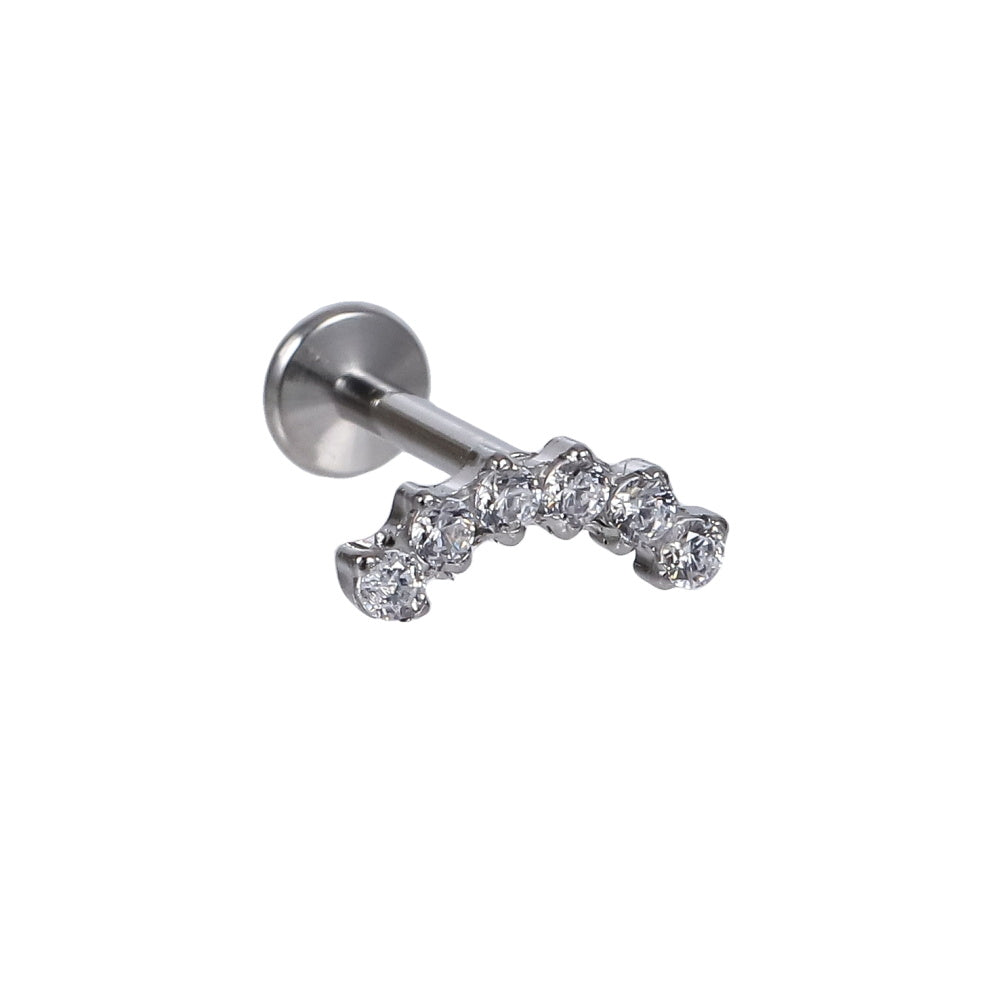 BLBJ38 STAINLESS STEEL INTERNAL THREAD LABRET WITH ROUND CZ