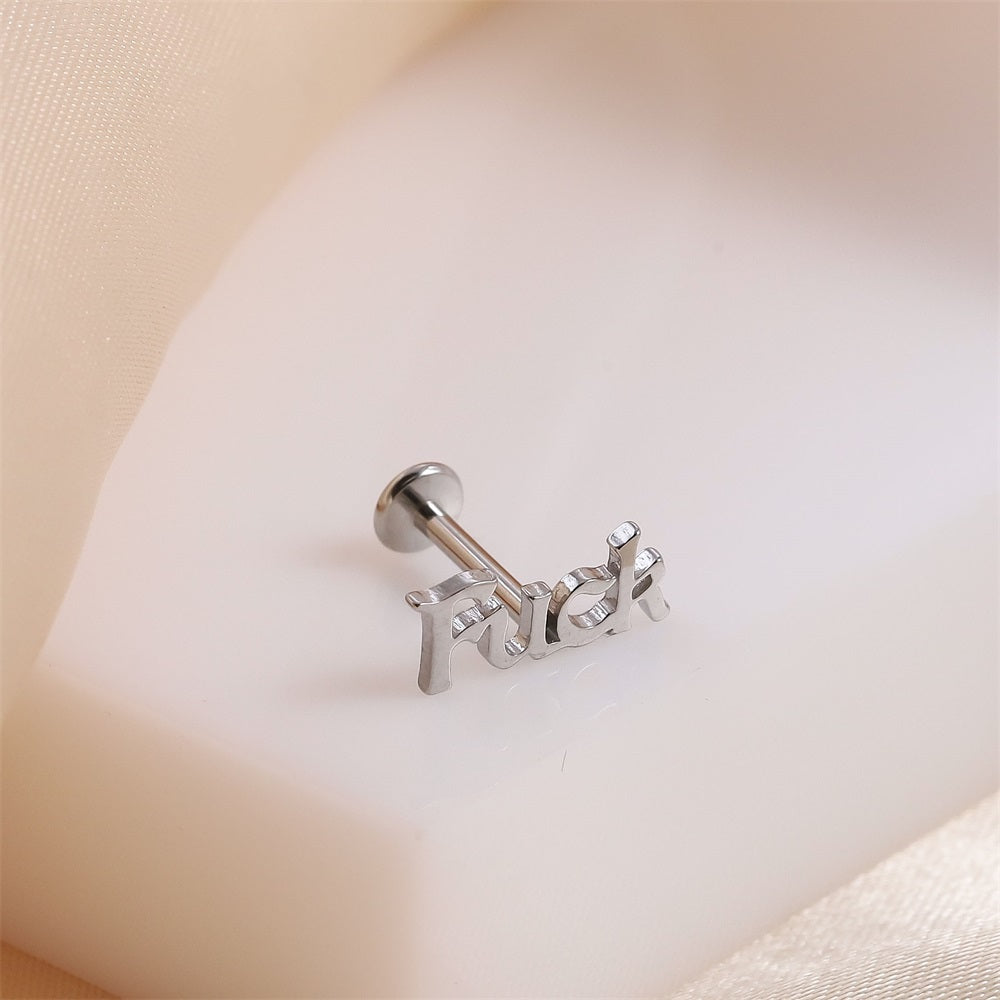 BLBJ41 STAINLESS STEEL INTERNAL THREAD LABRET WITH LETTER DESIGN