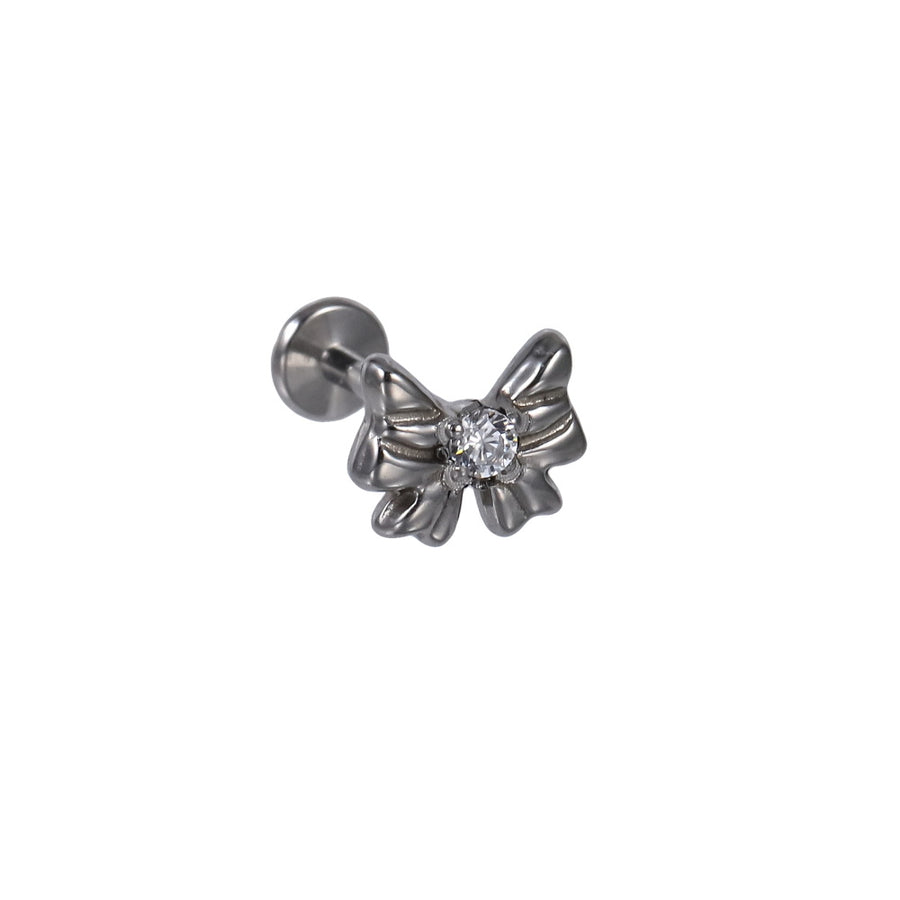 BLBJ44 STAINLESS STEEL INTERNAL THREAD LABRET WITH BOWKNOT DESIGN & CZ