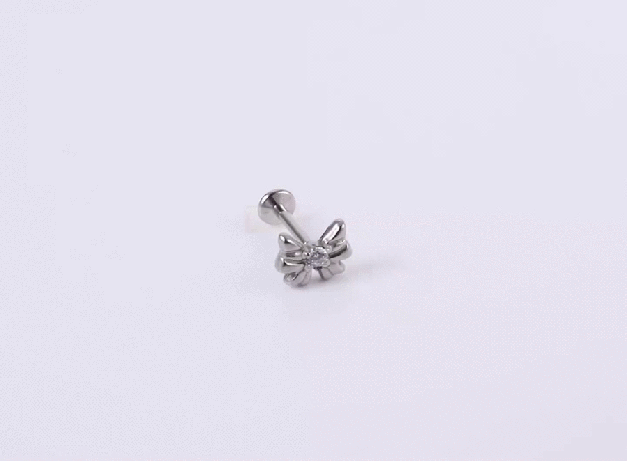 BLBJ44 STAINLESS STEEL INTERNAL THREAD LABRET WITH BOWKNOT DESIGN & CZ
