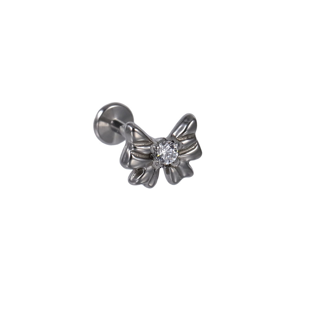 BLBJ44 STAINLESS STEEL INTERNAL THREAD LABRET WITH BOWKNOT DESIGN & CZ