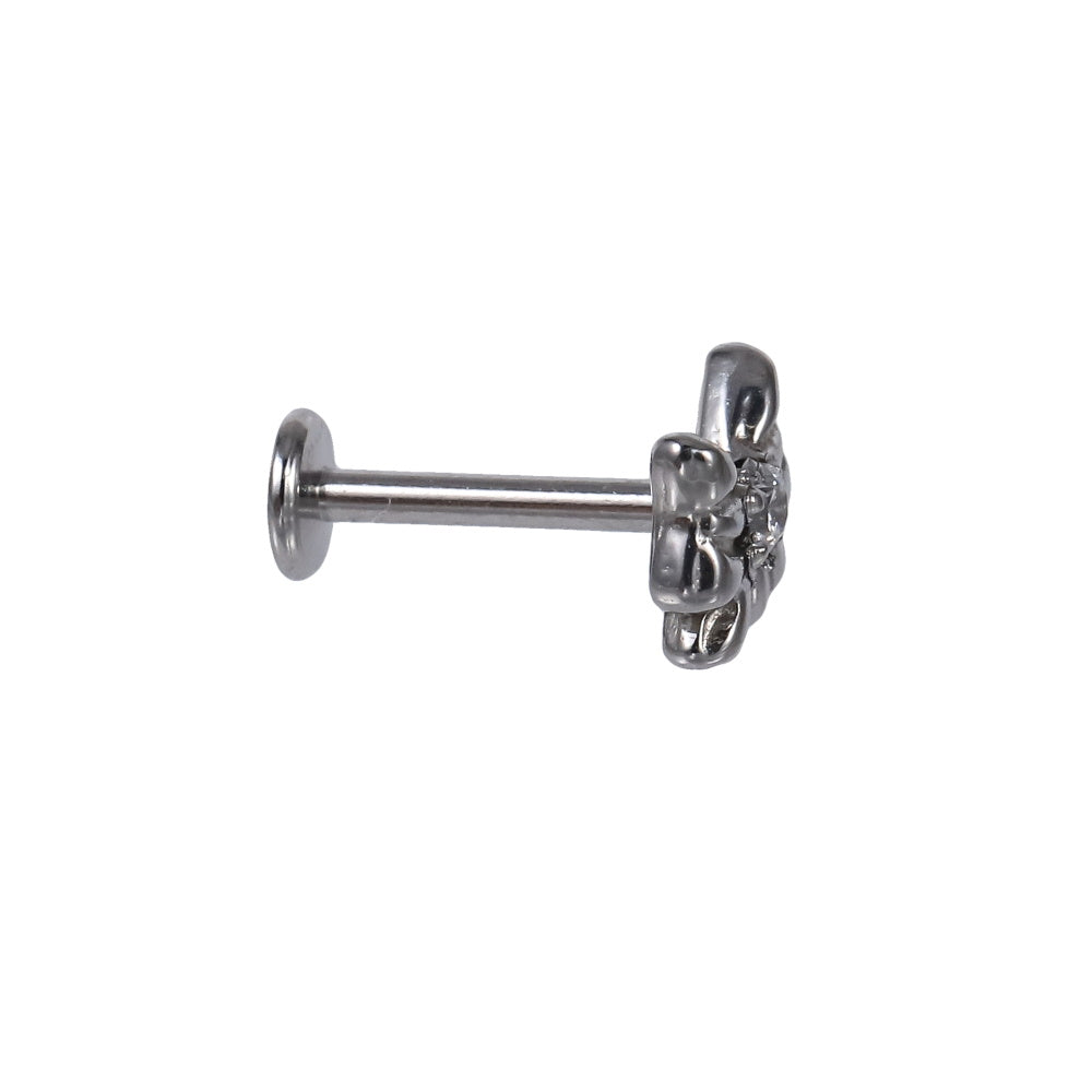 BLBJ44 STAINLESS STEEL INTERNAL THREAD LABRET WITH BOWKNOT DESIGN & CZ