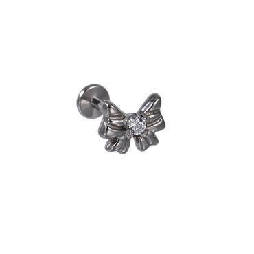 BLBJ44 STAINLESS STEEL INTERNAL THREAD LABRET WITH BOWKNOT DESIGN & CZ