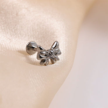 BLBJ44 STAINLESS STEEL INTERNAL THREAD LABRET WITH BOWKNOT DESIGN & CZ