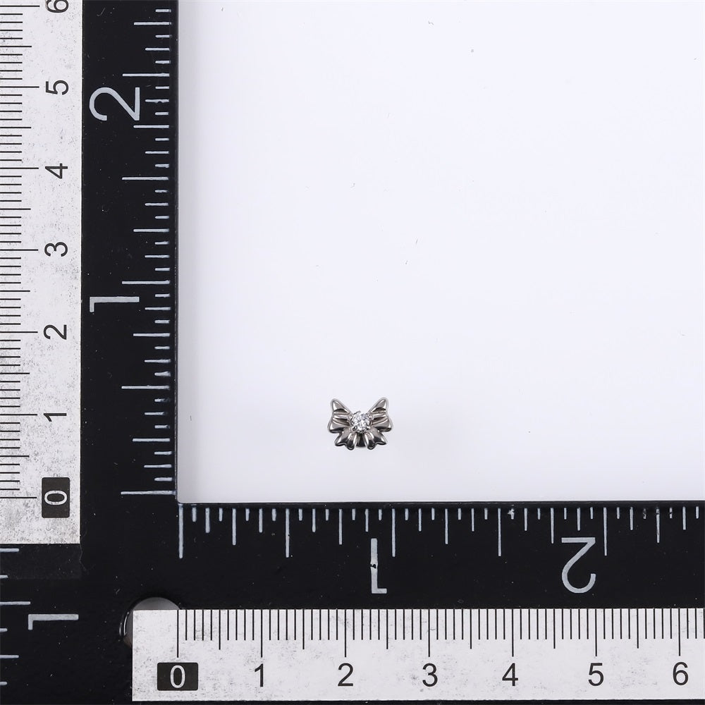 BLBJ44 STAINLESS STEEL INTERNAL THREAD LABRET WITH BOWKNOT DESIGN & CZ