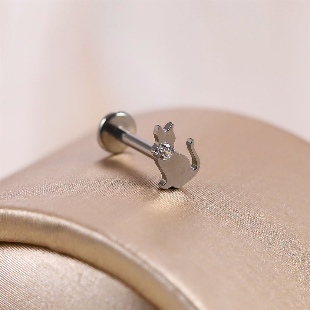 BLBJ46 G-23 TITANIUM INTERNAL THREAD LABRET WITH CAT DESIGN