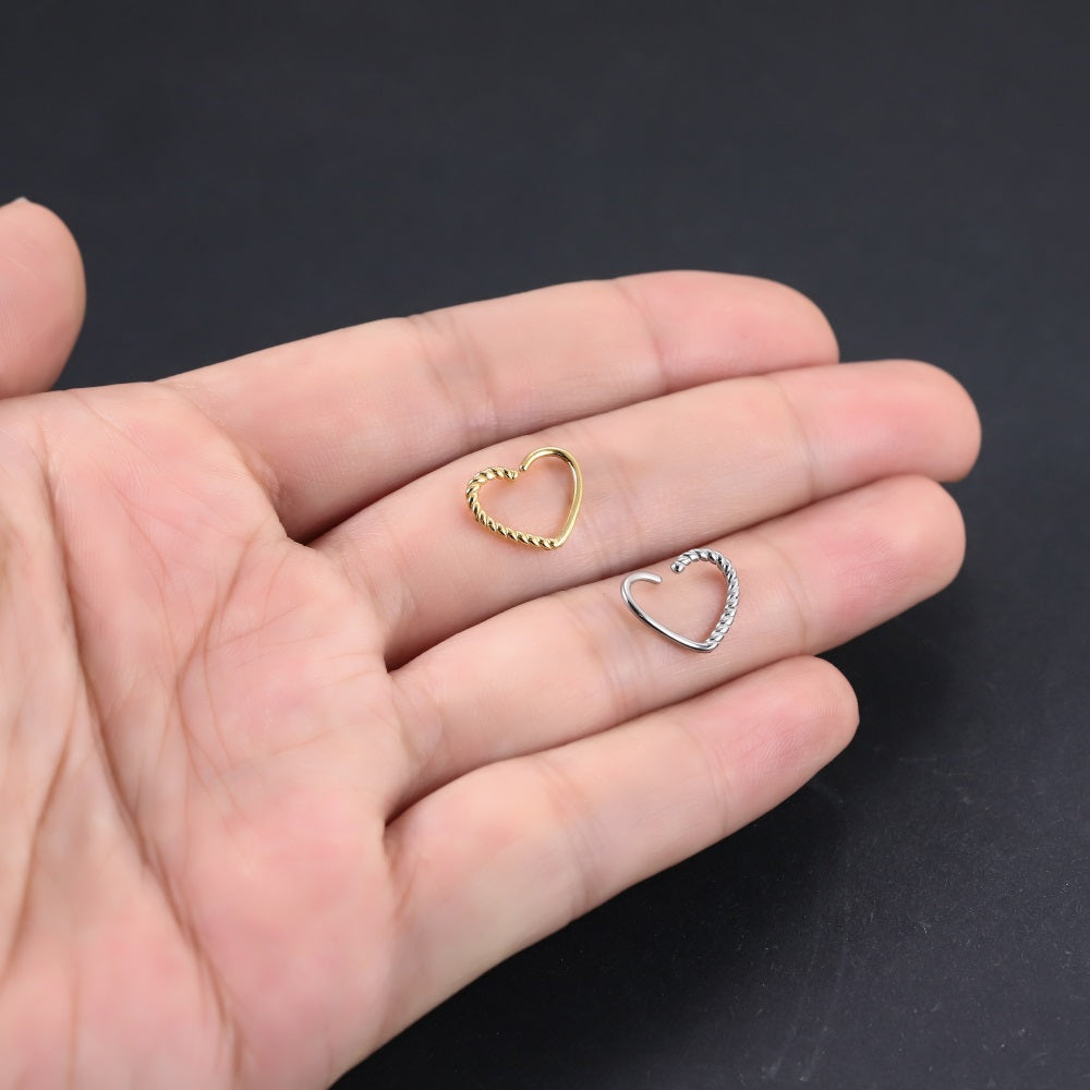BRN04 STAINLESS STEEL HEART SHAPE NOSE STUD WITH ROPE DESIGN