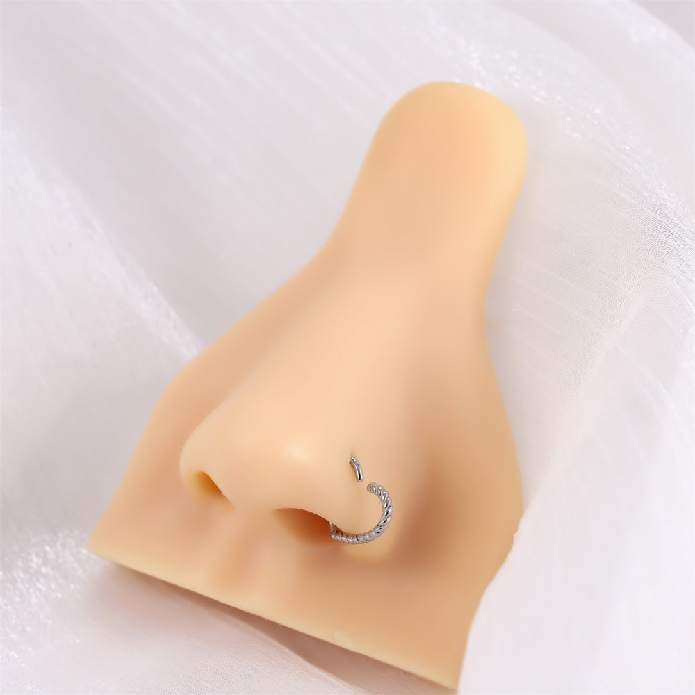 BRN04 STAINLESS STEEL HEART SHAPE NOSE STUD WITH ROPE DESIGN