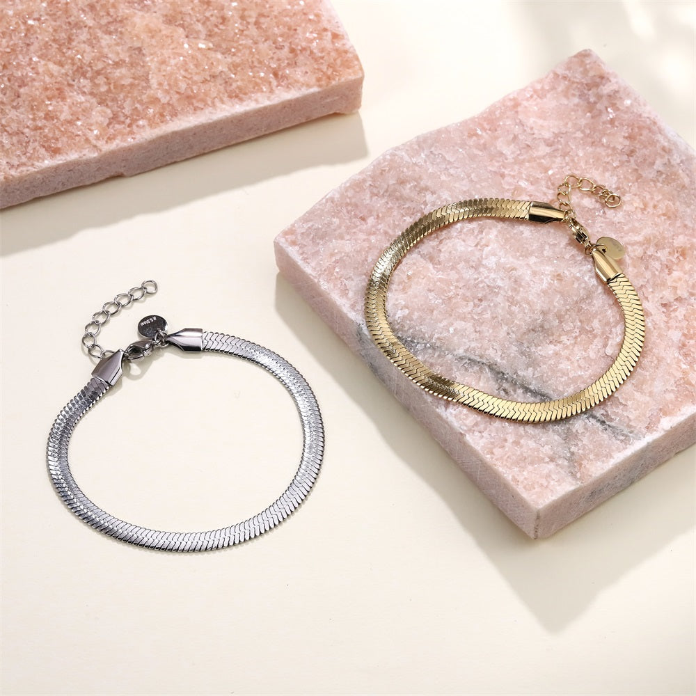 BSS1000 STAINLESS STEEL FLAT SNAKE HERRINGBONE CHAIN BRACELET
