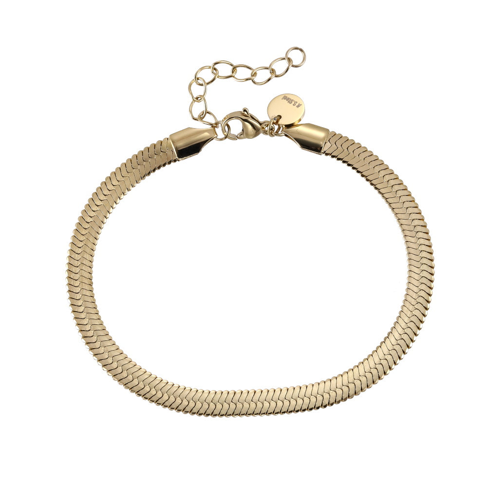 BSS1000 STAINLESS STEEL FLAT SNAKE HERRINGBONE CHAIN BRACELET