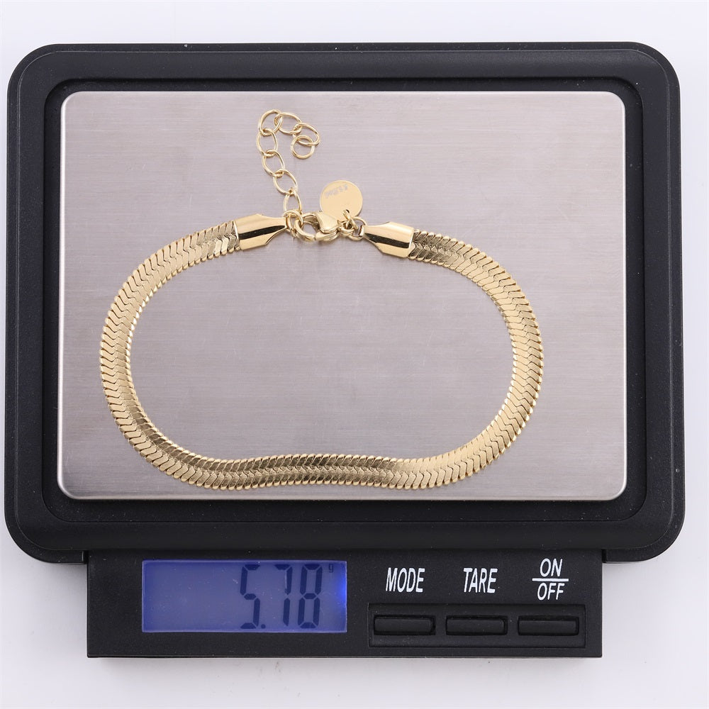 BSS1000 STAINLESS STEEL FLAT SNAKE HERRINGBONE CHAIN BRACELET