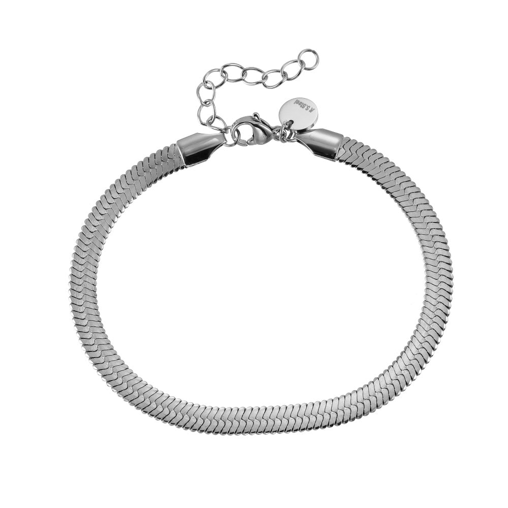 BSS1000 STAINLESS STEEL FLAT SNAKE HERRINGBONE CHAIN BRACELET