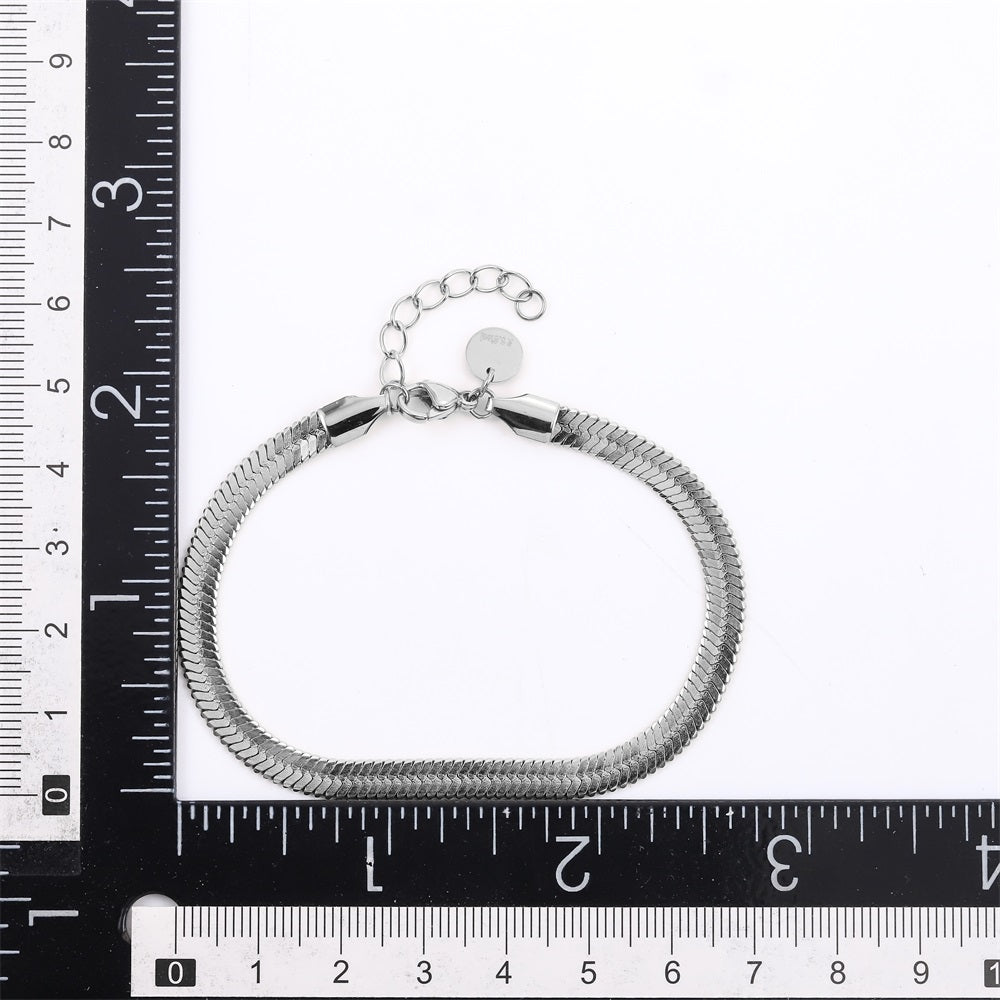 BSS1000 STAINLESS STEEL FLAT SNAKE HERRINGBONE CHAIN BRACELET