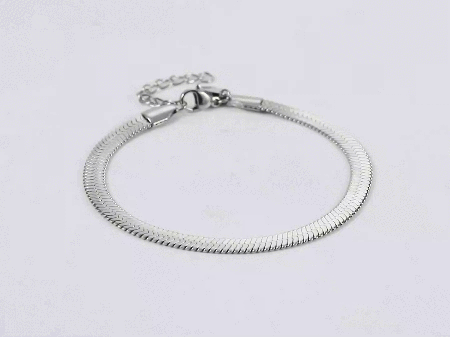 BSS1000 STAINLESS STEEL FLAT SNAKE HERRINGBONE CHAIN BRACELET