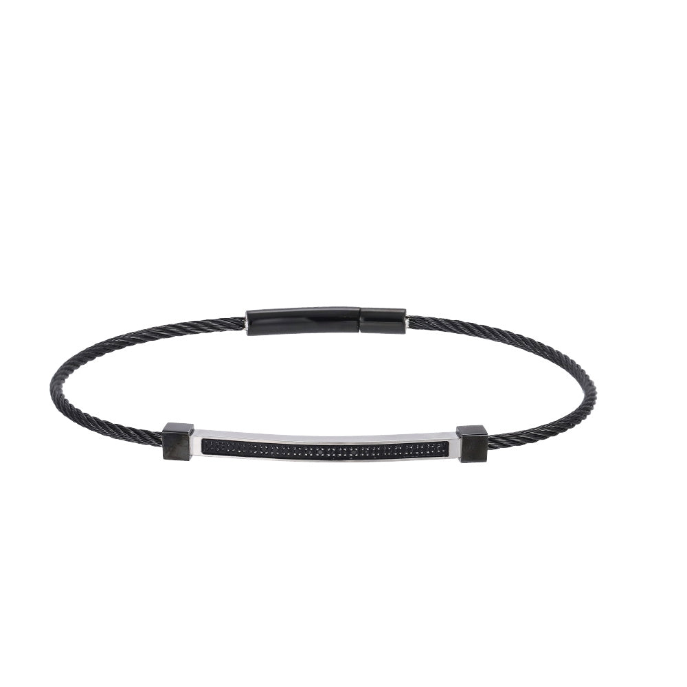 BSS1015 STAINLESS STEEL SLIM CABLE BRACELET WITH ID PLATE & CZ