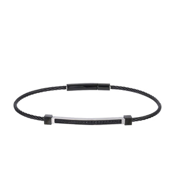 BSS1015 STAINLESS STEEL SLIM CABLE BRACELET WITH ID PLATE & CZ