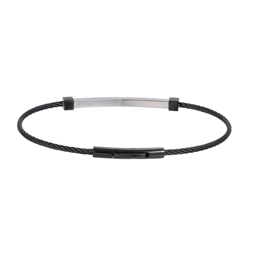 BSS1015 STAINLESS STEEL SLIM CABLE BRACELET WITH ID PLATE & CZ