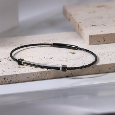 BSS1015 STAINLESS STEEL SLIM CABLE BRACELET WITH ID PLATE & CZ