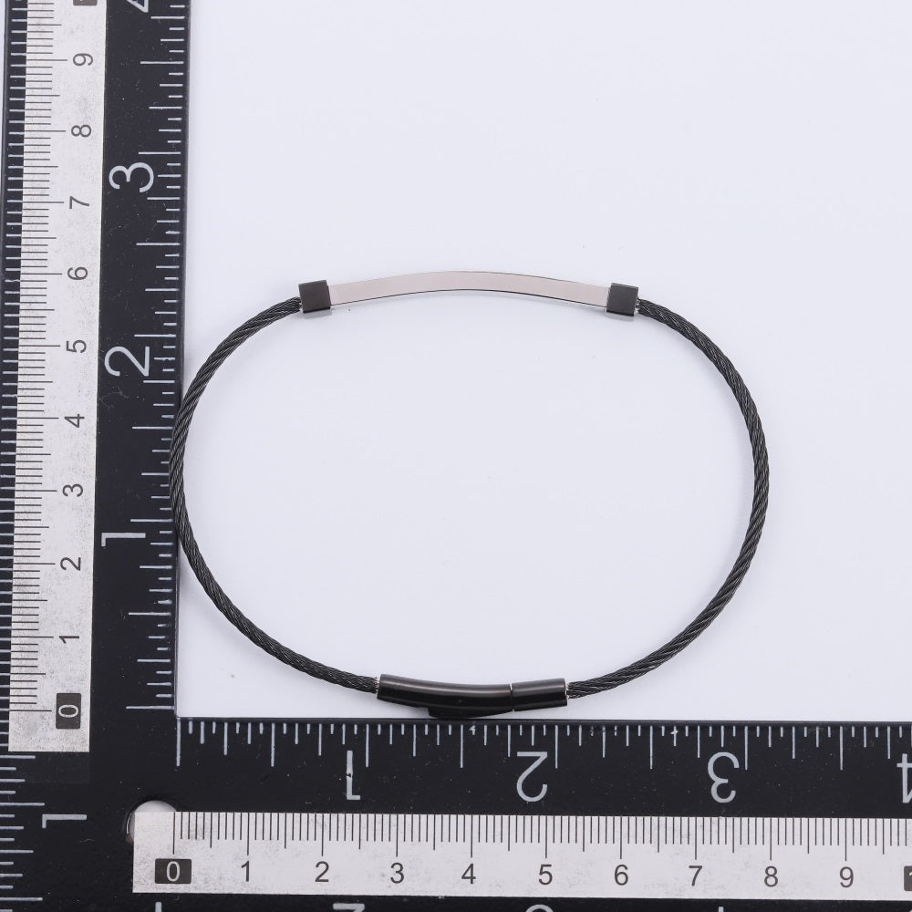 BSS1015 STAINLESS STEEL SLIM CABLE BRACELET WITH ID PLATE & CZ
