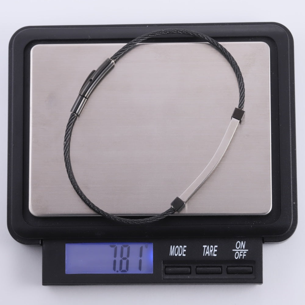 BSS1015 STAINLESS STEEL SLIM CABLE BRACELET WITH ID PLATE & CZ