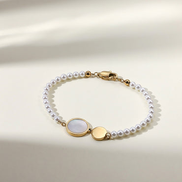 BSS1020 STAINLESS STEEL SHELL PEARL BRACELET WITH ROUND MOP